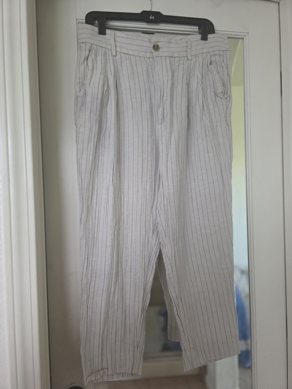 Banana Republic Light Gray Pinstripe Linen-Blend Chinos